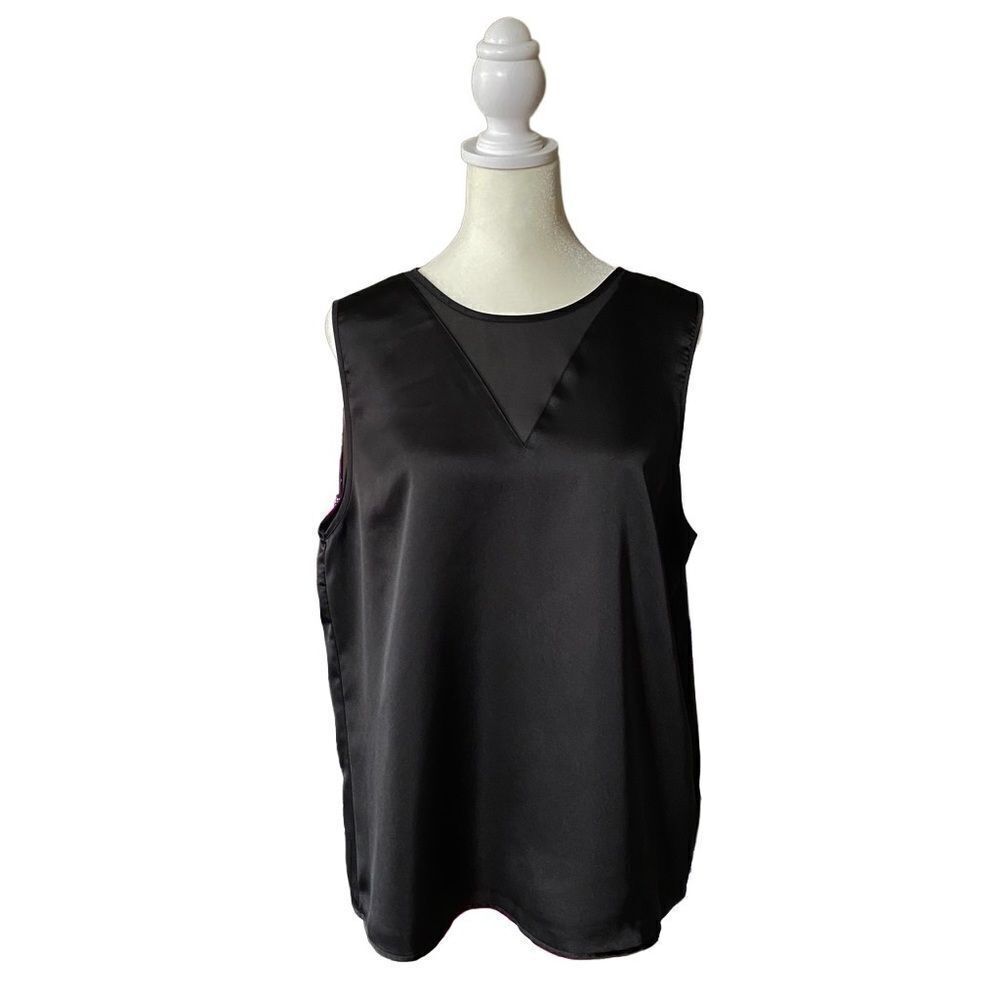 Christian Siriano Black Sleeveless Sheer V-Neck Keyhole Back Blouse Size Large